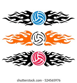 Volleyball ball flaming vector logo template collection