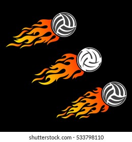 Volleyball ball flaming vector logo designs