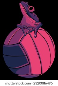 Volleyball ball with frog on black background vector illustration design