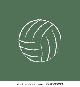 Volleyball ball hand drawn in chalk on a blackboard vector white icon isolated on a green background.
