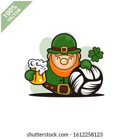 Volleyball ball happy Saint Patrick's Day theme. Cartoon character with green hat illustration vector logo.