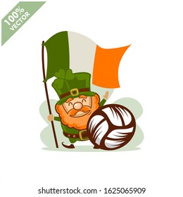 Volleyball ball happy Saint Patrick's Day theme. Cartoon character with green hat illustration vector logo.