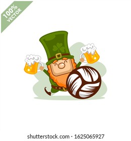 Volleyball ball happy Saint Patrick's Day theme. Cartoon character with green hat illustration vector logo.