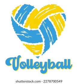 Volleyball ball in heart form. Sports design in brush strokes. Volleyball theme design for sport lovers stuff and perfect gift for players and fans