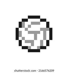 Volleyball ball icon in pixel art design isolated on white background, vector sign symbol