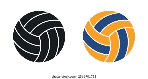 Volleyball ball icon set in black and colored