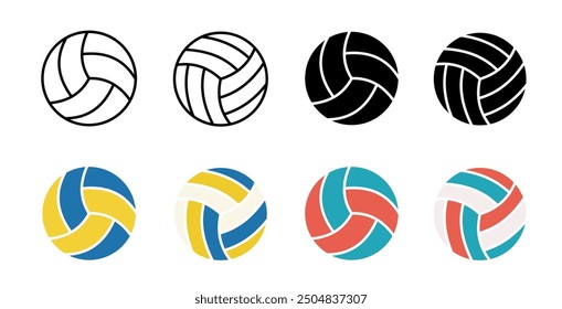 Conjunto de iconos de pelota de voleibol. iconos de voleibol. Símbolo de pelota deportiva. Pelota en estilo diferente. Ilustración vectorial