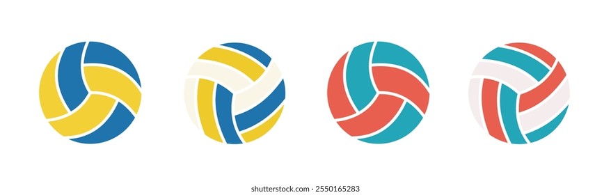 Conjunto de ícones da bola de voleibol. Ícones da bola de voleibol. Símbolo de bola esportiva. Bola em estilo diferente. Ilustração vetorial