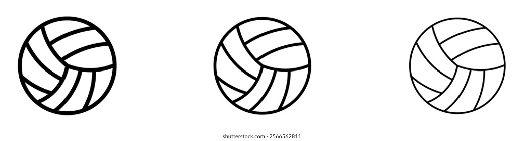 Volleyball ball icon in tree different line stroke sizes.