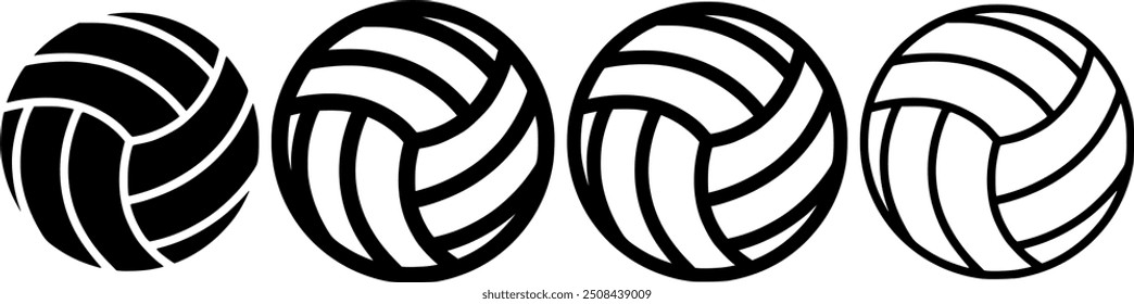 Ícone da bola de voleibol. Ilustração vetorial. Conjunto de ícones isolados de voleibol. Símbolo de voleibol preto