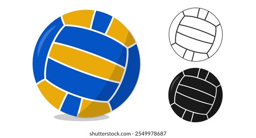 Iconos de pelota de voleibol aislados sobre fondo blanco y transparente. Juego de pelota de voleibol Antiguas. 