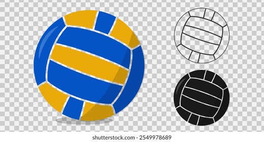 Iconos de pelota de voleibol aislados sobre fondo blanco y transparente. Juego de pelota de voleibol Antiguas. 