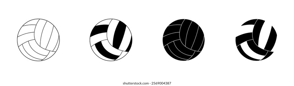 Volleyball ball icons. Linear and silhouette style. Vector icons.