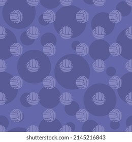 Volleyball ball icons in seamless pattern on a violet background. Monochrome art illustration for tournament illustration and sport designs. Vector EPS 10