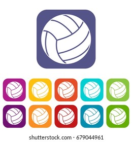 Volleyball ball icons set vector illustration in flat style In colors red, blue, green and other