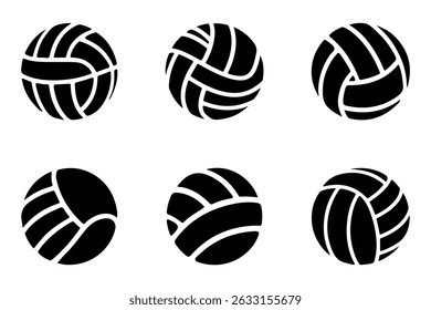 Volleyball ball icons vector collection, simple black design
