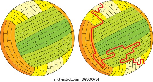 Volleyball ball maze for kids with a solution