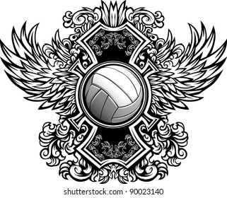 Volleyball Ball with Ornate Wing Borders Vector Graphic