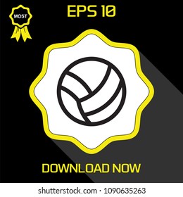 Volleyball Ball outline,  Vector Icon in flat style, on black and yellow background, isolated, illustration for applications and web templates.