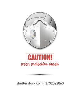 Volleyball ball with a protection mask. Caution! wear protection mask. Stop coronavirus covid-19 outbreak. Risk disease. Cancellation of sports tournaments. Pattern design. Vector illustration