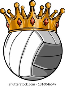 Volleyball ball with royal crown. King of sport. Isolated on white. T