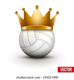 Volleyball ball with royal crown. King of sport. Isolated on white. Traditional form and color. Realistic Vector illustration.