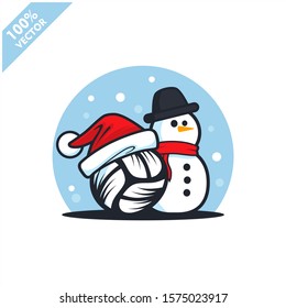 Volleyball ball santa hat with snow man logo vector