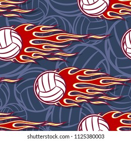 Volleyball ball seamless pattern with hot rod flame. Printable vector illustration. Ideal for wallpaper, packaging, fabric, textile, wrapping paper design and any decoration.
