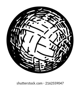Volleyball ball sketch clipart. Summer leisure activities sport toy beach doodle isolated on white. Hand drawn vector illustration in engraving style.