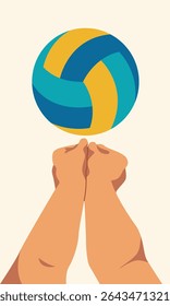 Volleyball Ball Toss in the Air Before Serve with Hands