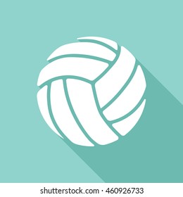 volleyball ball vector icon with long shadow. White illustration isolated on green background for graphic and web design.