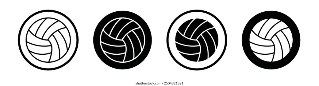 Volleyball ball vector icon set black filled and outlined style.