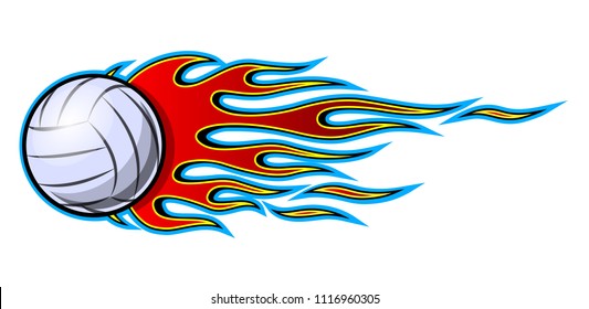 Volleyball ball vector illustration of with hotrod flame. Ideal for sticker printable decal sport logo design and any decoration.