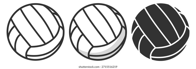 Vector de la pelota de voleibol, ilustración clásica rayada del contorno del deporte en fondo transparente