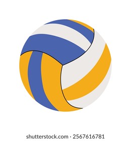 Volleyball ball in yellow, blue, and white. Vector illustration of a colorful Volleyball equipment, sport, beach games, fitness activity. Simple flat style isolated on white background