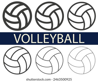 Volleyball balls of different line thickness. A set of volleyball balls. Vector of volleyball balls. EPS 10.