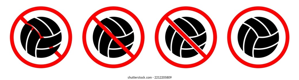 Volleyball ban sign. Volleyball is forbidden. Set of red prohibition signs of ball. Vector illustration