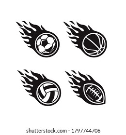 Volleyball ,Basketball, Soccer Football, American Football Fire Logo Template Design Vector, Illustration