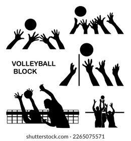 volleyball blocking volleyball two men and ball silhouette vector