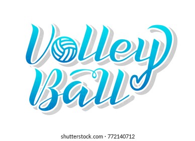 Volleyball blue gradient lettering on white background, vector illustration. Volleyball calligraphy. Sport, fitness, activity vector design. Print for logo, T-shirt, flag, banner, postcards, logotype.