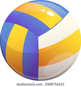 Volleyball with blue, white and yellow stripes on transparent background. Vector illustration of single volleyball element