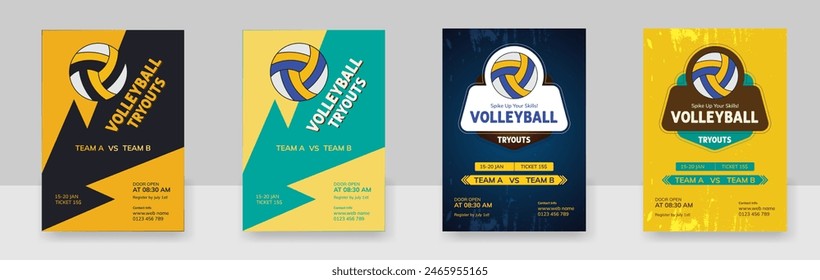 Voleibol folleto Plantilla de voleibol. Vector de volantes de club deportivo