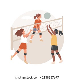 Volleyball camp isolated cartoon vector illustration. Volleyball summer camp, PA day program, competitive game, outdoor physical exercise, daycare center, school sport club vector cartoon. - Shutterstock ID 2138137697