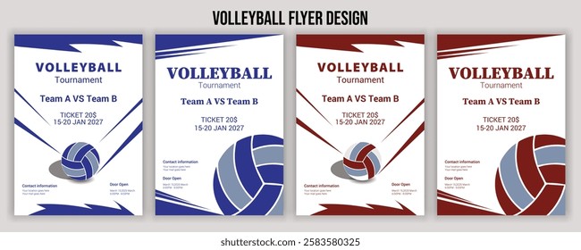 Volleyball camp posters, flyer with volleyball ball - template vector design A sports background vector for Sports Day,Volleyball abstract background design. Sports concept.