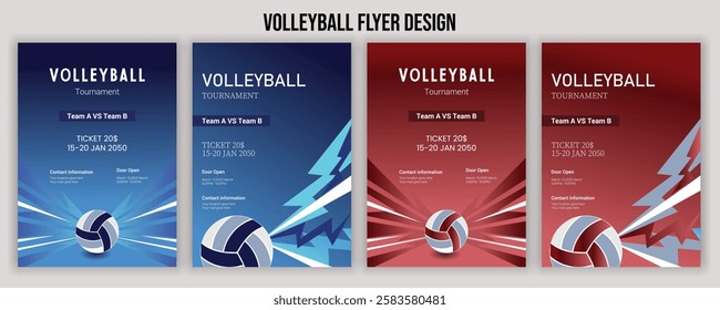 Volleyball camp posters, flyer with volleyball ball - template vector design A sports background vector for Sports Day,Volleyball abstract background design. Sports concept.