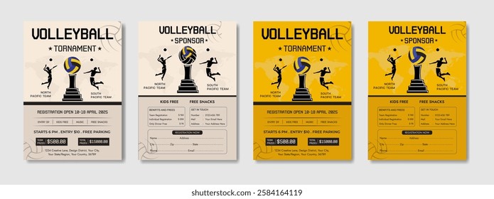 Volleyball camp posters, flyer with volleyball ball - template vector design