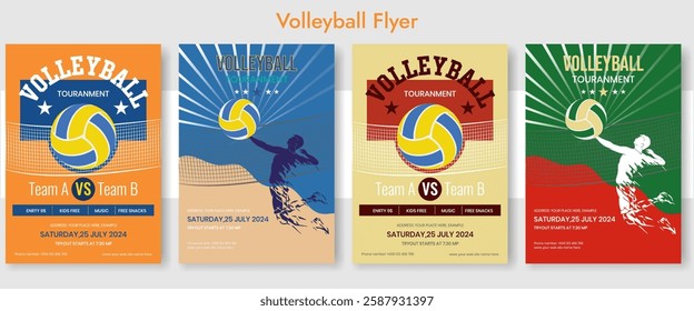 Volleyball camp posters, flyer with volleyball ball - template vector design. Volleyball abstract background design. Sports concept.