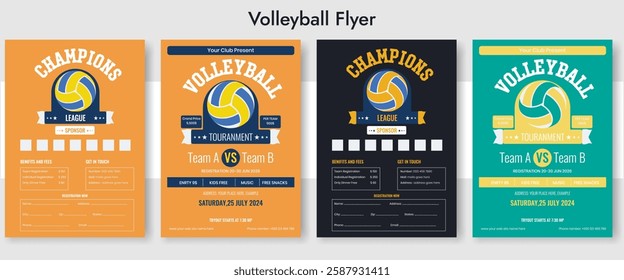 Volleyball camp posters, flyer with volleyball ball - template vector design. Volleyball abstract background design. Sports concept.