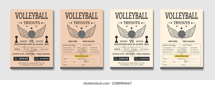 Volleyball camp posters, flyer with volleyball ball - template vector design. Volleyball abstract background design. Sports concept.