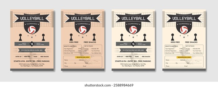 Volleyball camp posters, flyer with volleyball ball - template vector design. Volleyball abstract background design. Sports concept.